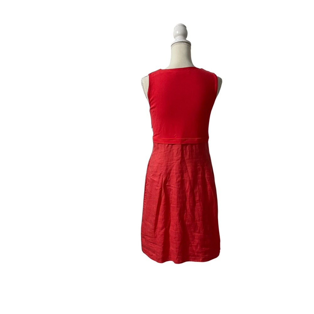 Boden Red Sleeveless Linen & Cotton V Neck‎ Dress  Size 8 - Picture 3 of 10
